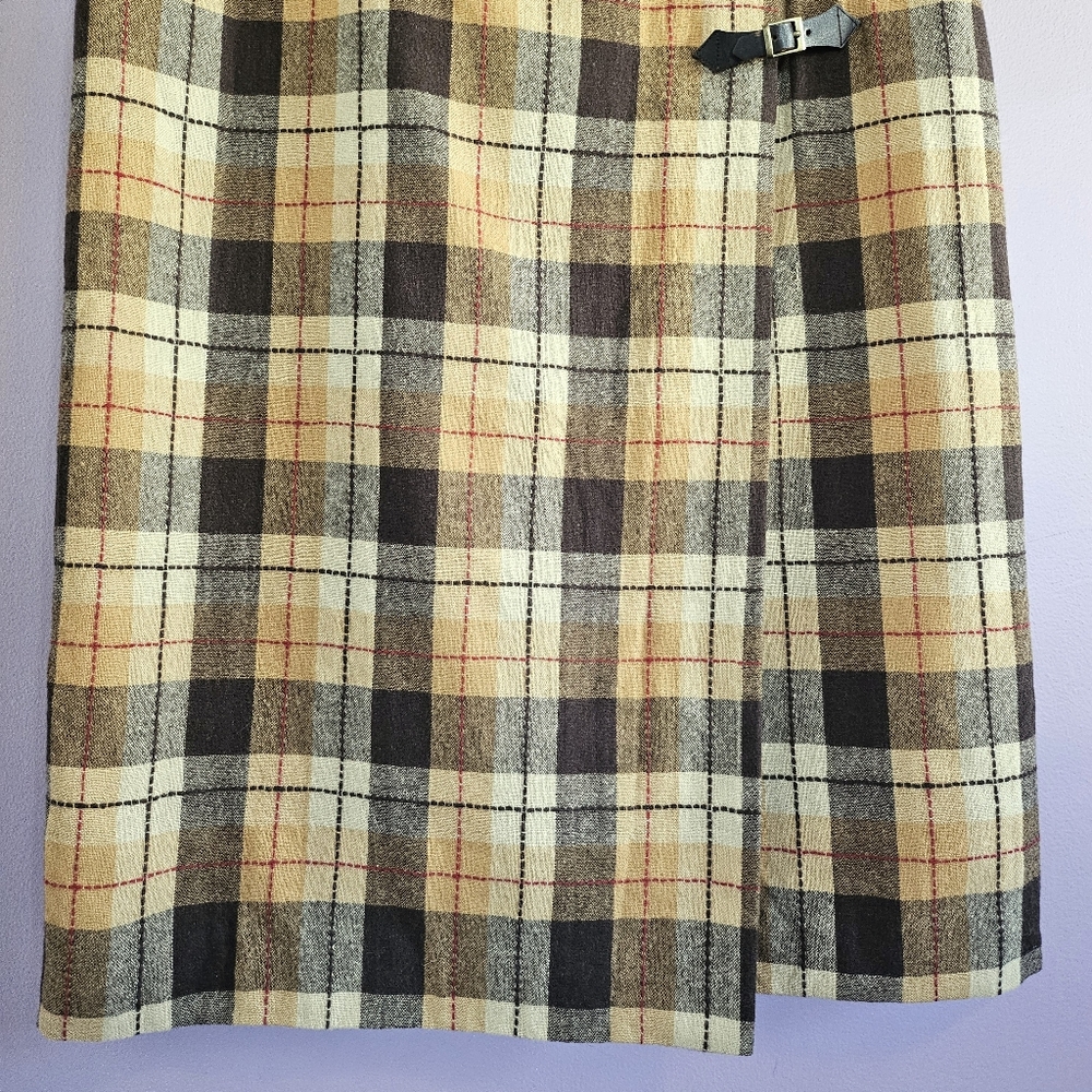 Rena Rowan Vintage Wool Blend Plaid Western Cabincore Buckled Wrap Midi Skirt - Picture 7 of 13